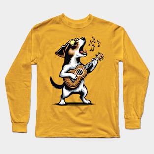 Dog Playing Guitar Singing Jack Russel Terrier Dog Funny Long Sleeve T-Shirt